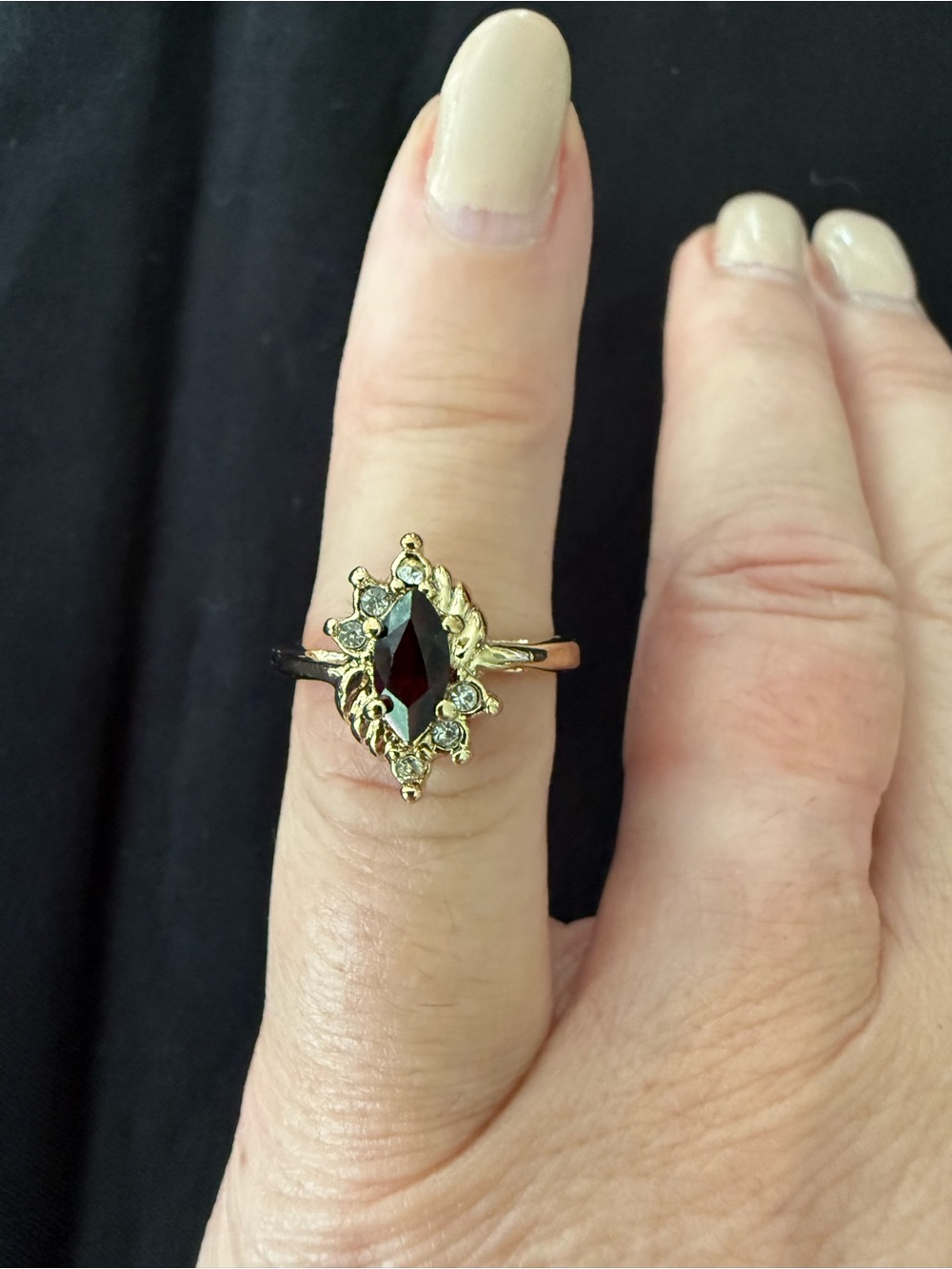 Gold Garnet Marquise Ring with Accent Stones - Women's Jewelry gold plated
